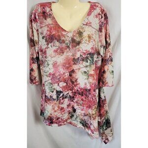 Live & Let Live Tunic floral XL  pastel rhinestones Fairycore Cottage Whimsigoth